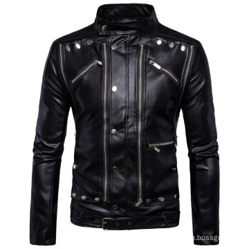 European Fashion Motorcycle Leather Jacket Faux Leather Jacket Men